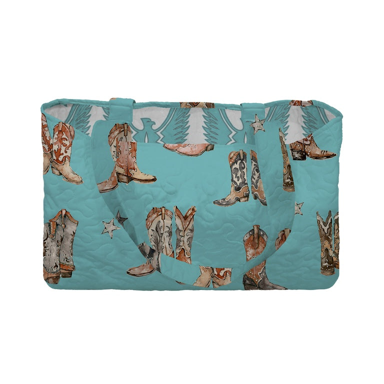 Ida Mae Home Thunderbird Boots Tote Bag- Turquoise