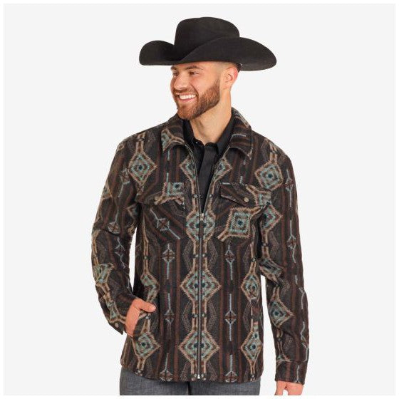 Rock & Roll Men's Long Sleeve Brushed Aztec Jacket- Black