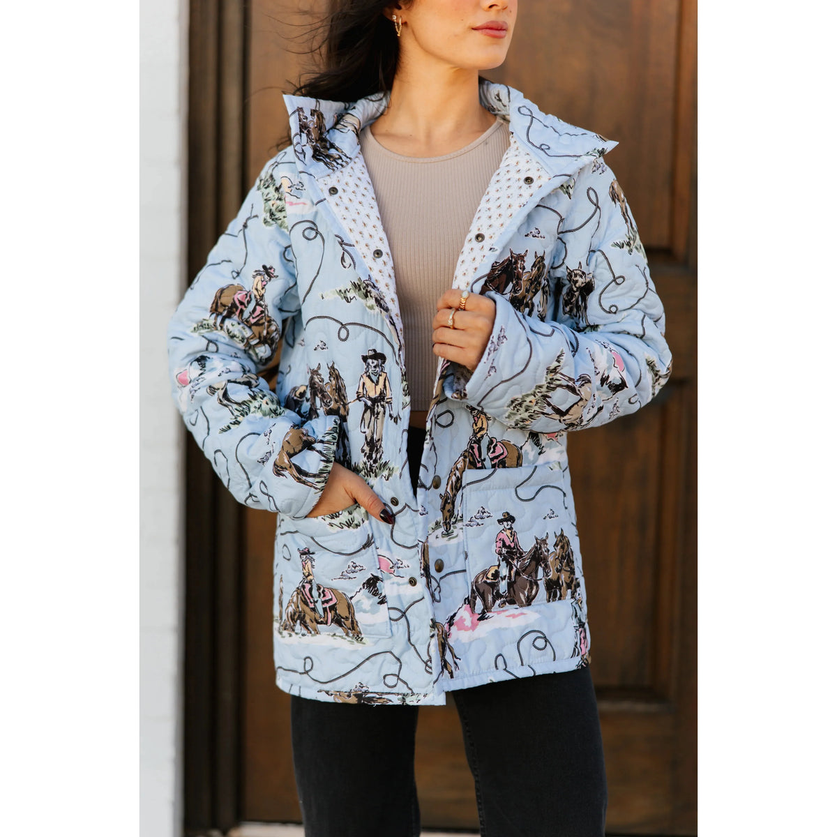 Ida Mae Home Sierra Cowgirl Quilted Snap Jacket- Blue