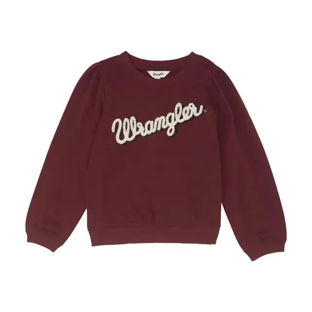 Wrangler Girl's Script Long Sleeve Hoodie - Maroon