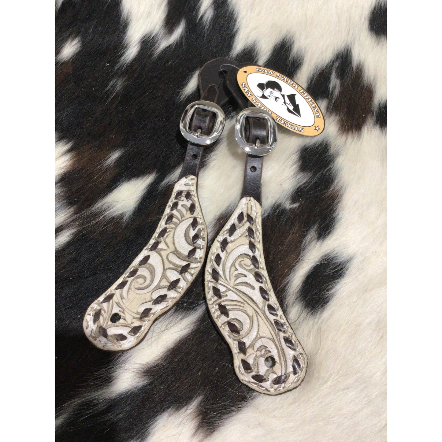 San Saba Shaped Spur Strap w/Floral Print & Buckstitch