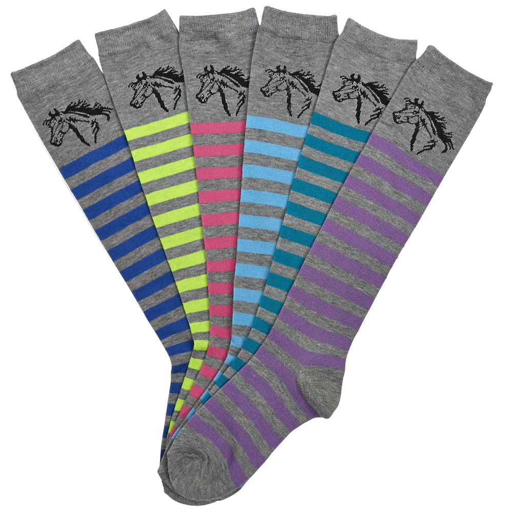 AWST Ladies Knee Socks Lila Horse Head on Stripes - Assorted Colours