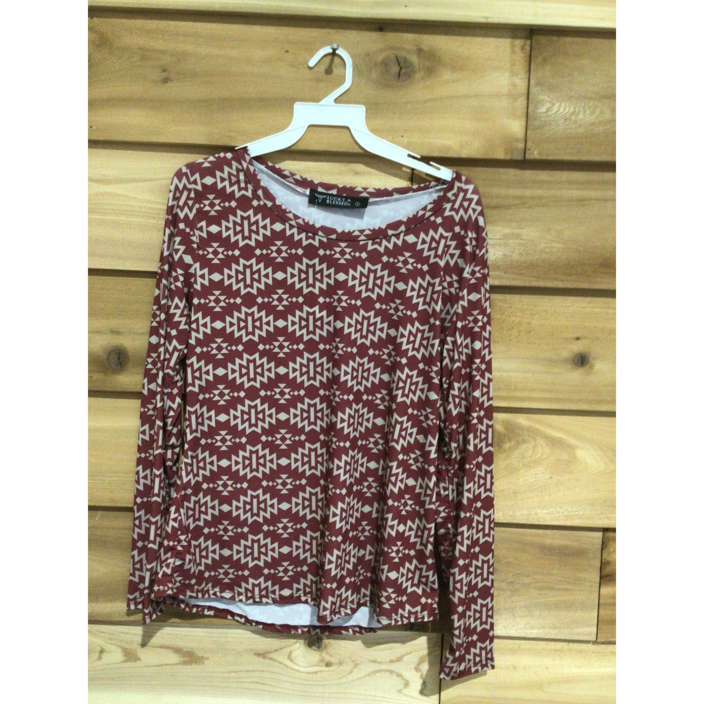 Lucky & Blessed Women's Aztec Printed Long Sleeve Top- Red