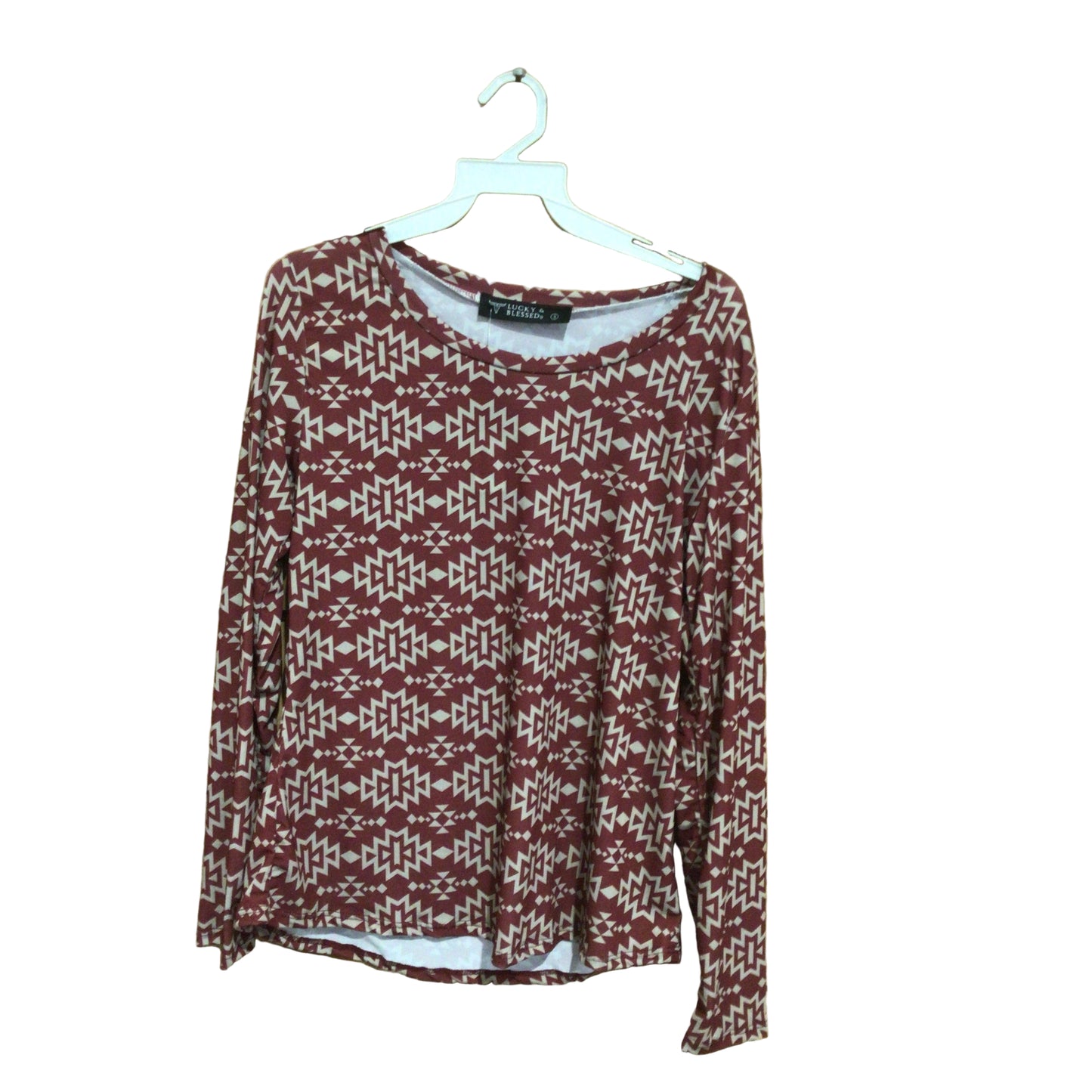 Lucky & Blessed Women's Aztec Printed Long Sleeve Top - Red