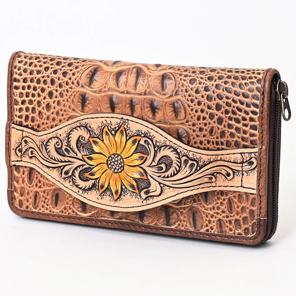 American Darling Leather Western Crocodile Embossed Hand Tooled Wallet Bag