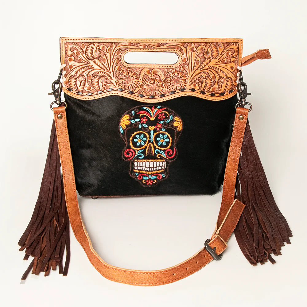 American Darling Hair On Roping Motif Crossbody Tote Bag Black Sugar