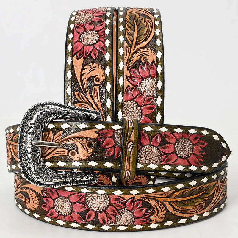 American Darling Unisex Sunflowers & Scrolls w/ Diamond Border Western Belt - Multicolor