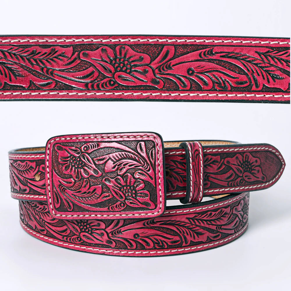 American Darling Tooled Leather Belt - Fuschia