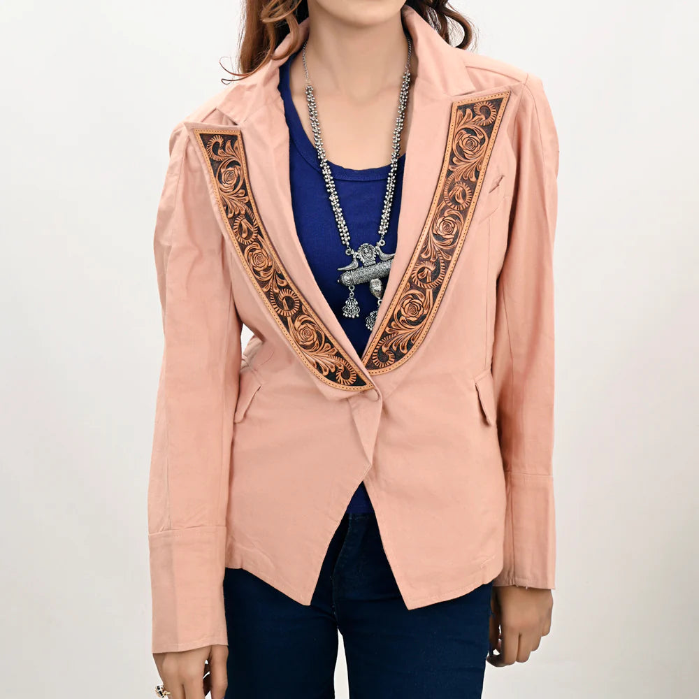 American Darling Women's Blazer w/Leather Lapels - Light Pink