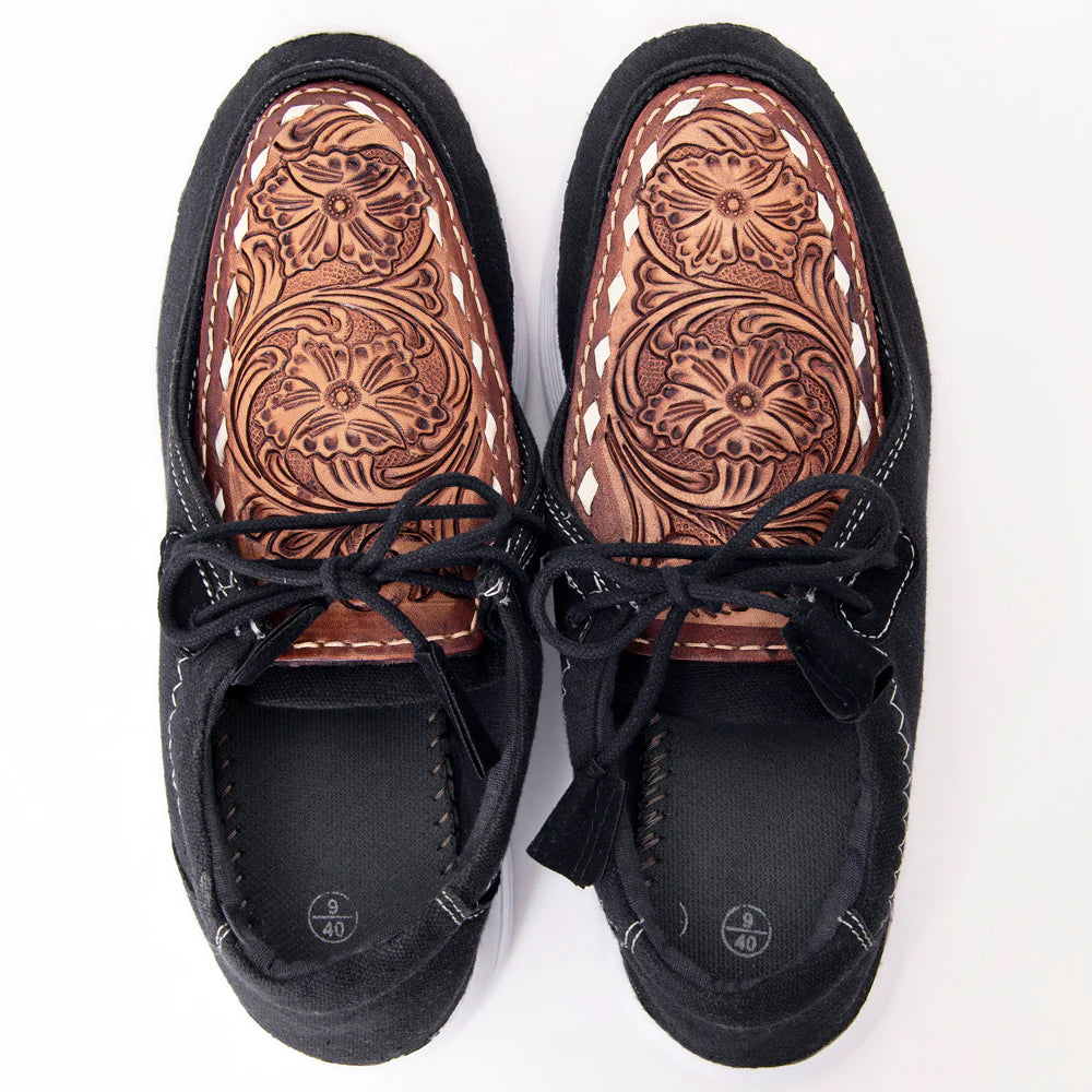 American Darling Slip On Leather Patch Shoes - Black