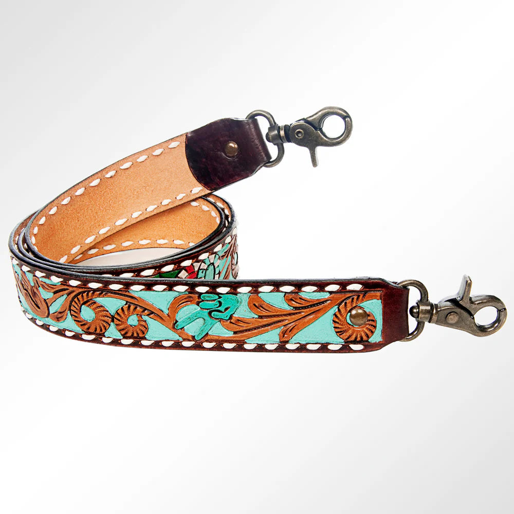 American Darling Leather Hand-Tooled Purse Strap - Poker Cards & Chips w/Turquoise Inlay