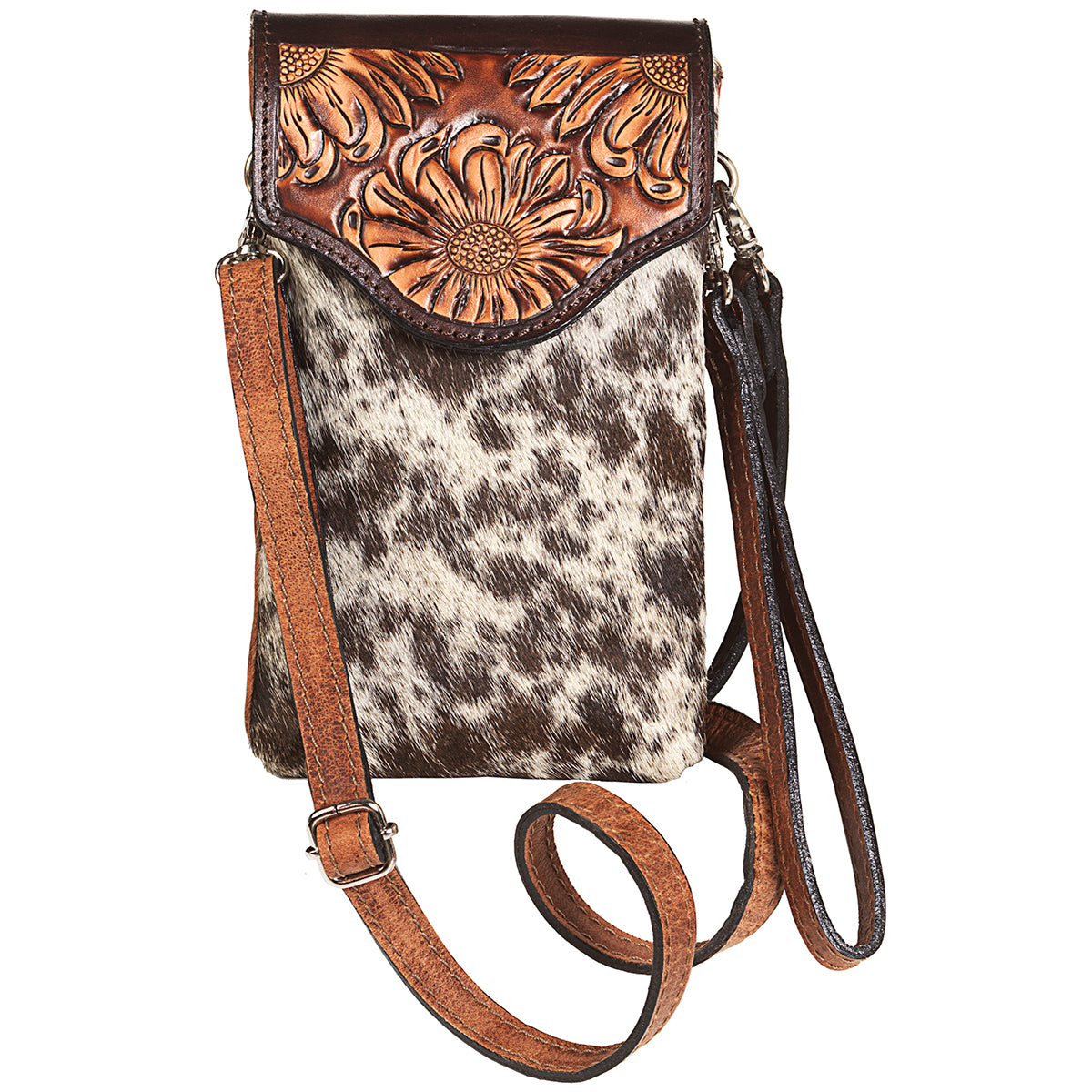 Angel Ranch Spotted Calf Hair Collection Cell Phone Case Bag - Brown