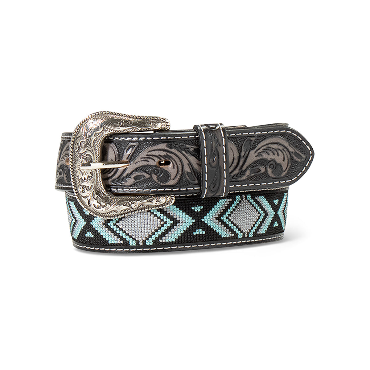 Ariat Men's Embroidered Diamond Inlay Belt - Blue/Black