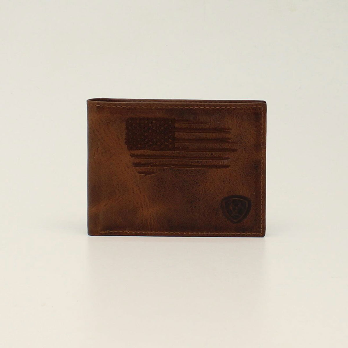 Ariat Men's Distressed Stitch USA Flag Bifold Wallet - Brown