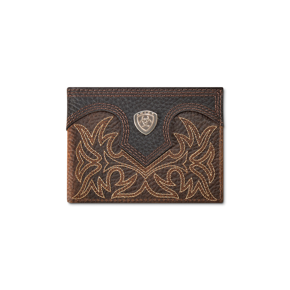 Ariat Men's Bifold Bootstitch Shield Wallet- Brown