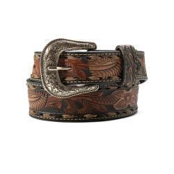 Ariat Boy's Hand Tooled Floral Belt- Black/Brown