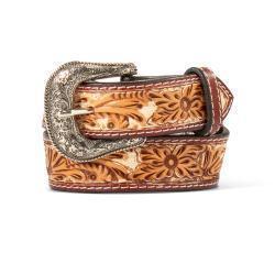 Ariat Boy's Hand Tooled Floral Painted Belt- Tan