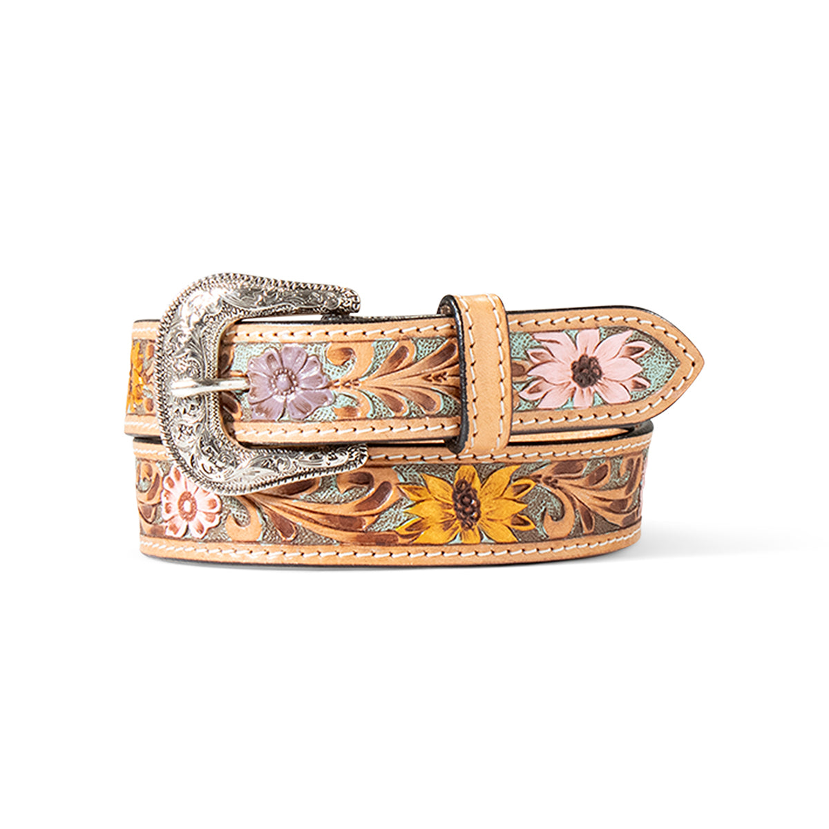 Ariat Girl's Sunflower Daisy Hand Tooled Belt - Multi Coloured