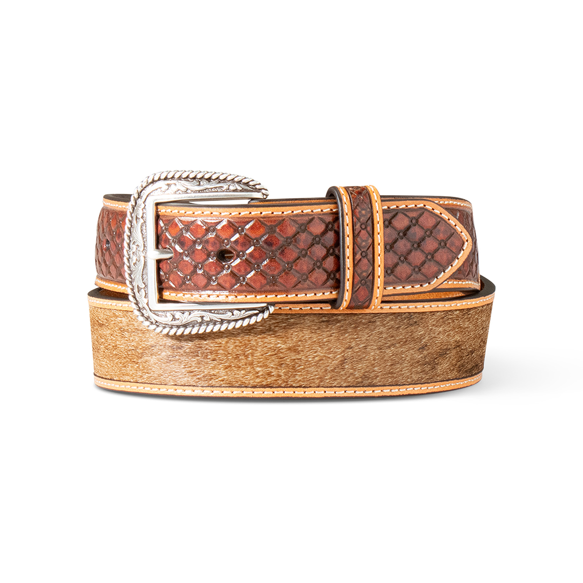 Ariat Men's Diamond Embossed Calf Hair Inlay Belt - Brown