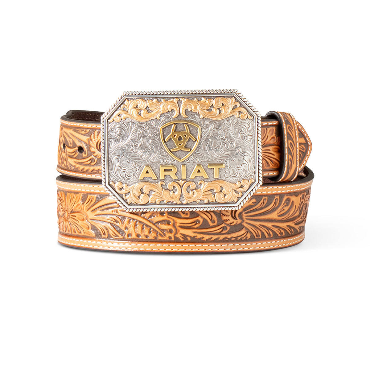 Ariat Men's Floral Embossed Tapered Belt - Tan