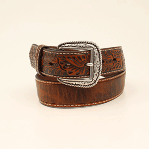 Ariat Men's Marbled Floral Embossed Tab Western Belt - Brown