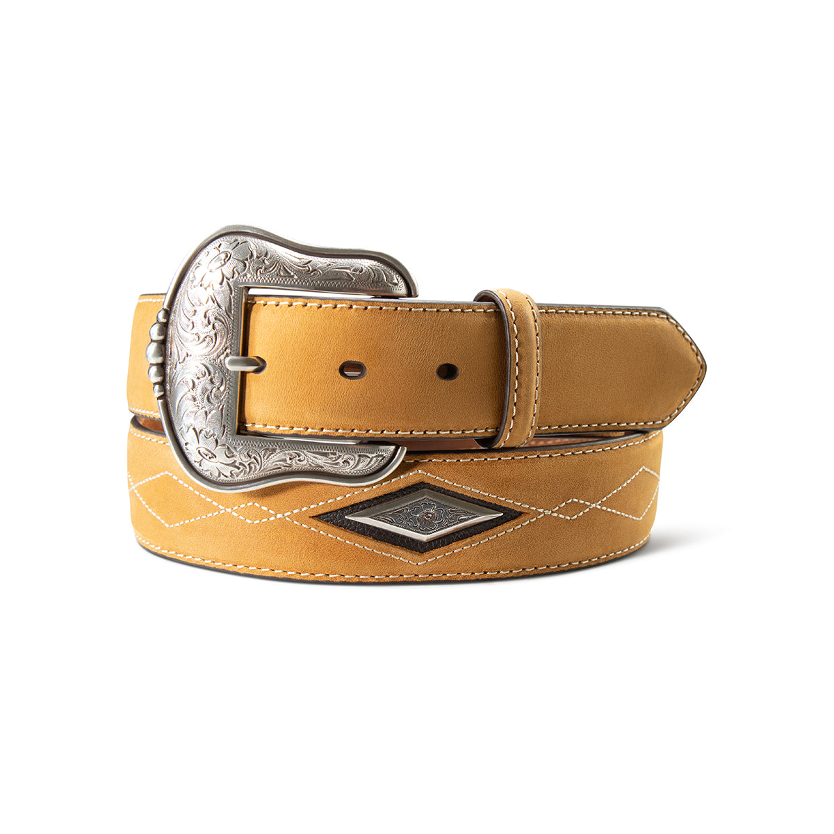 Ariat Men's Bootstitch Diamond Belt-Medium Brown