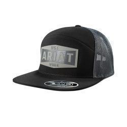 Ariat Men's Snapback Leather Patch Cap- Black