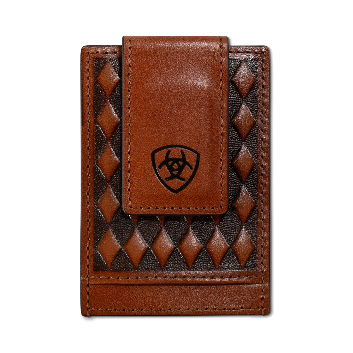 Ariat Men's Card Case Diamond Embossed Money Clip- Brown