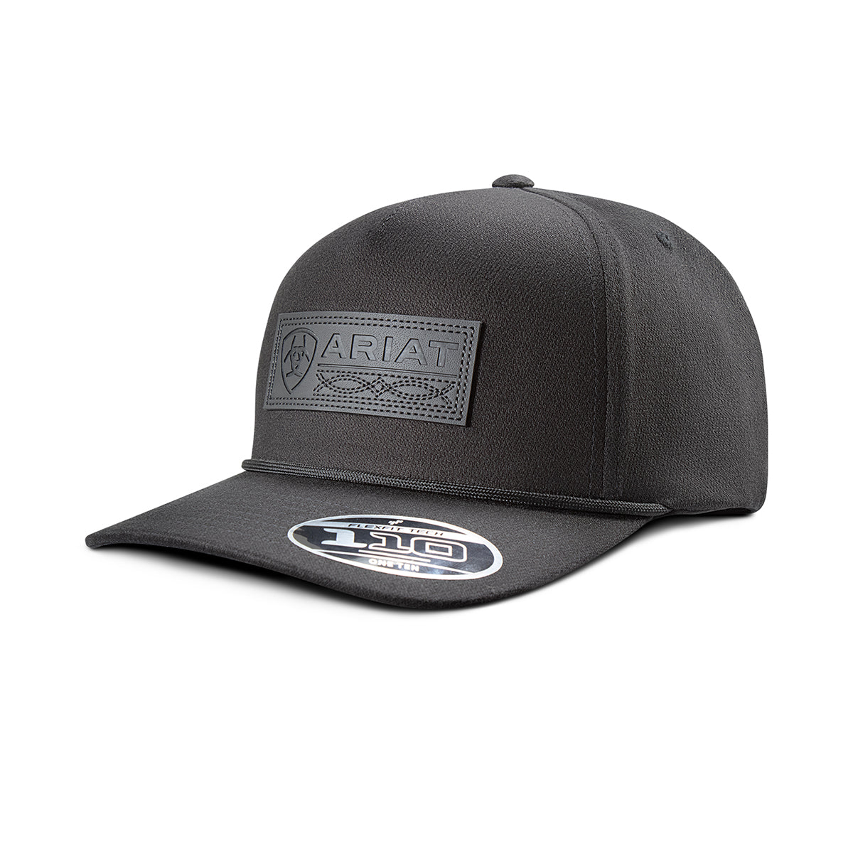 Ariat Men's 110 Snap Back Faux Leather Patch Cap- Black