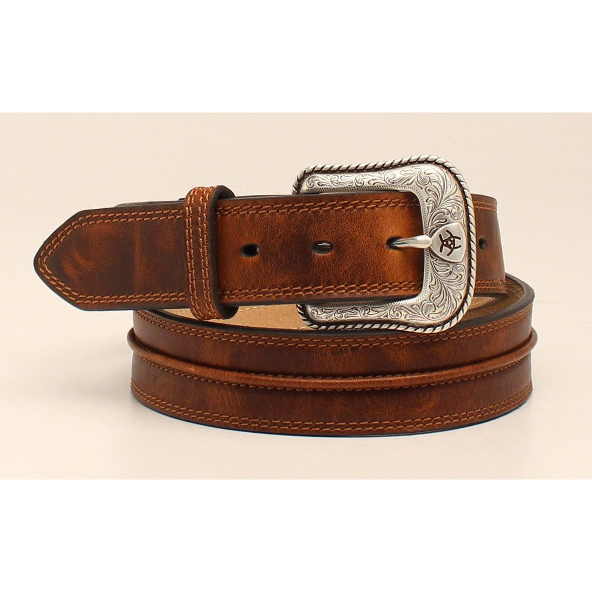 Ariat Men's Raised Leather Strip Western Belt - Medium Brown Distressed