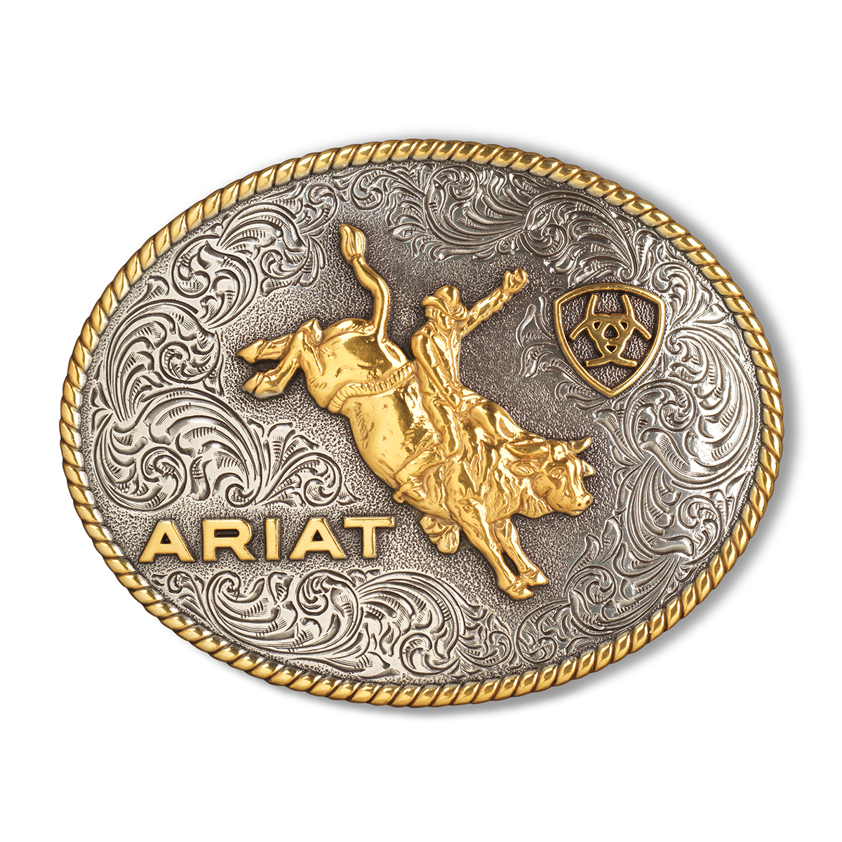 Ariat Oval Rope Edge Bullrider Buckle - Antique Silver/Antique Gold