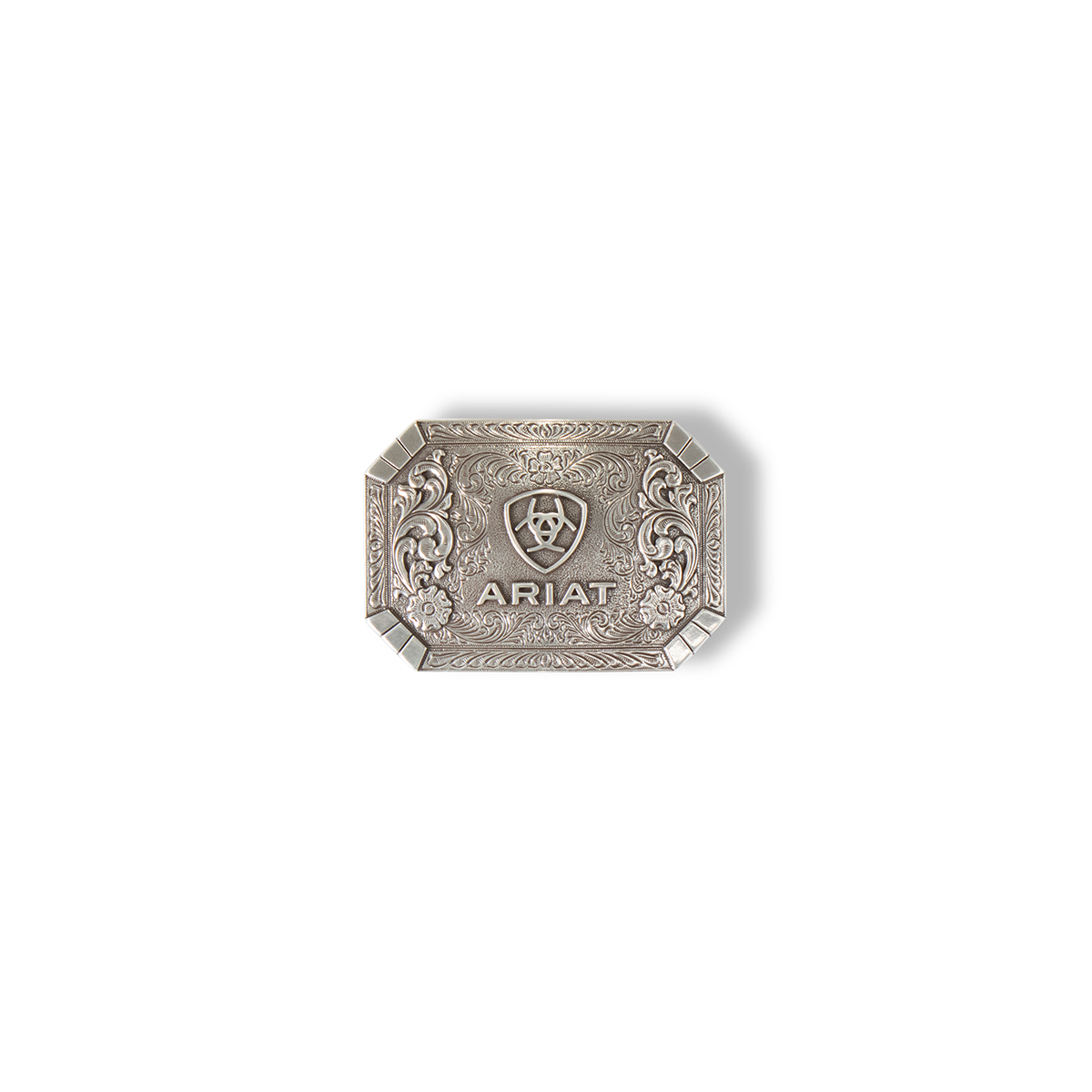 Ariat Rectangle Floral Logo Buckle - Antique Silver