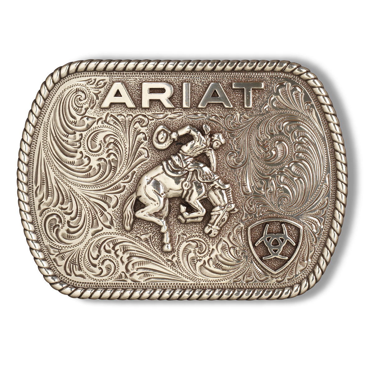 Ariat Rectangle Vintage Saddle Bronc Buckle - Antique Silver
