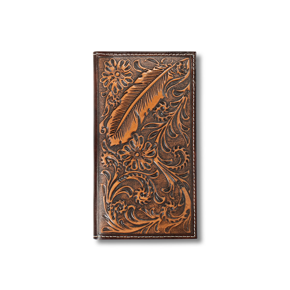 Ariat Men's Floral & Feather Embossed Rodeo Wallet - Brown