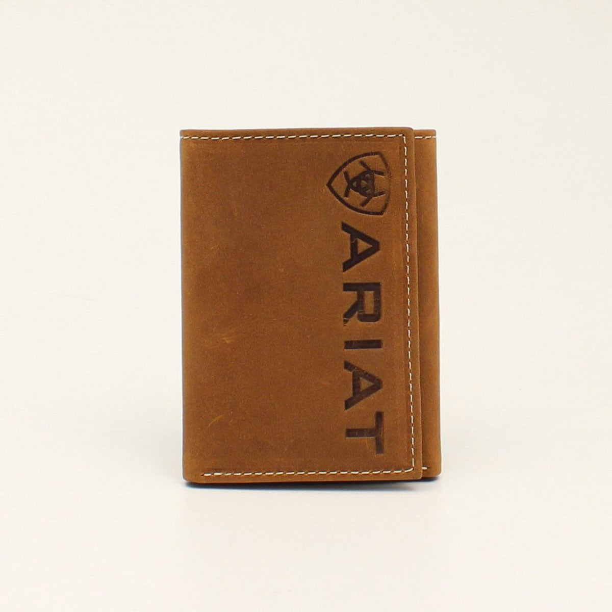 Ariat Men's Vertical Debossed Trifold Wallet - Medium Brown
