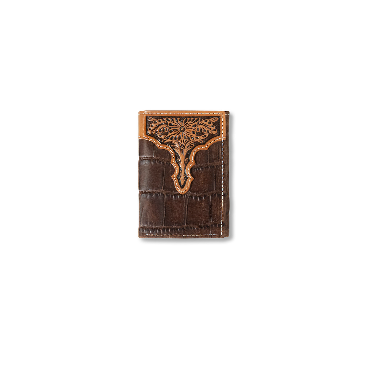 Ariat Trifold Wallet - Brown Crocodile Floral Embossed