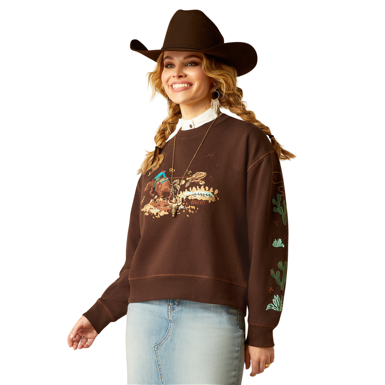 Ariat Women's Riata Long Sleeve Sweatshirt- Mole