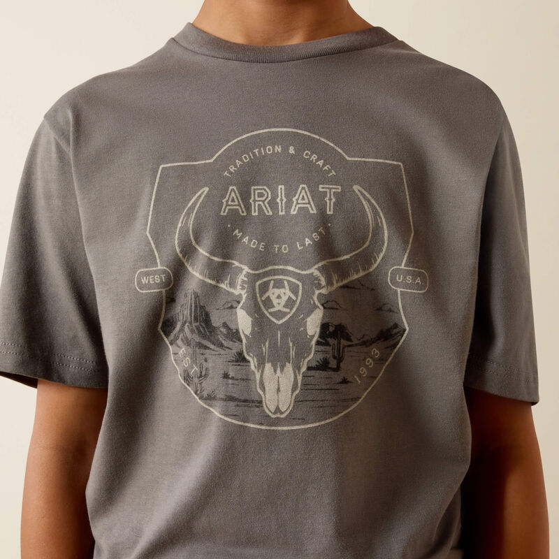Ariat Boy's Desert Badge Tradition Short Sleeve Tee Shirt - Smoked Pearl