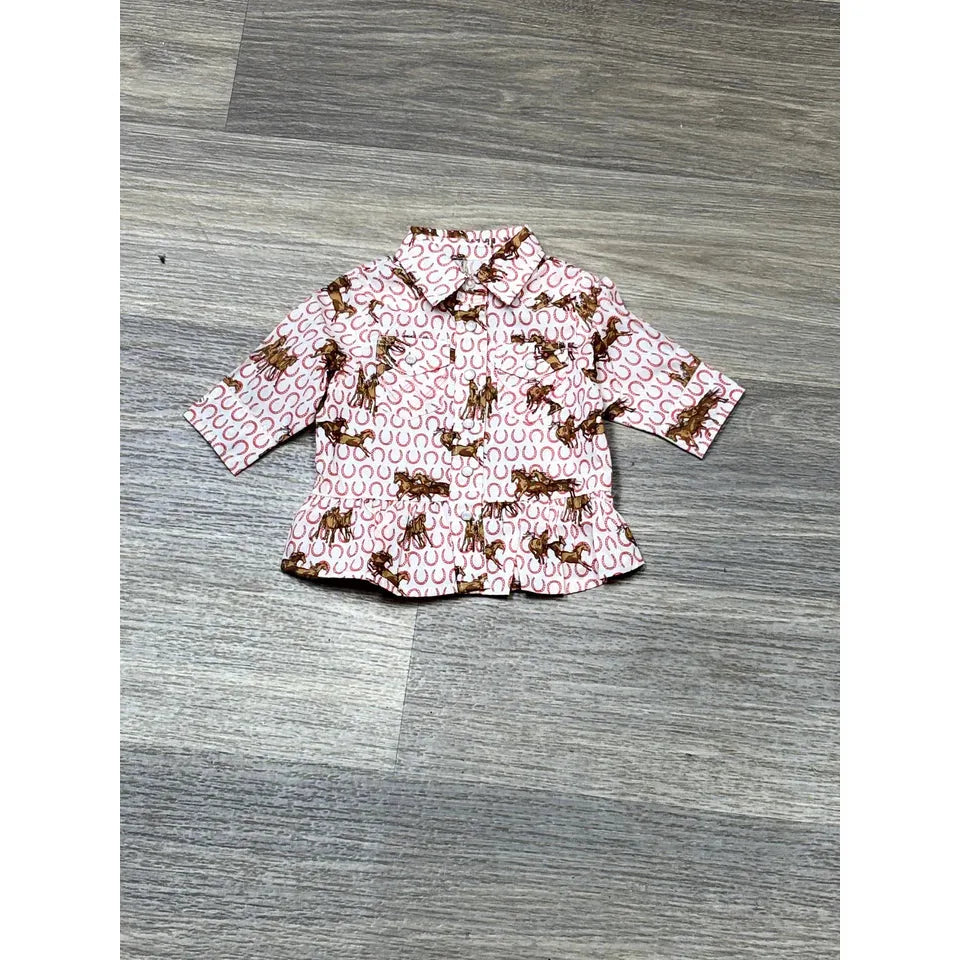 Wrangler Baby Girl's Western Horse Long Sleeve Snap Shirt - White