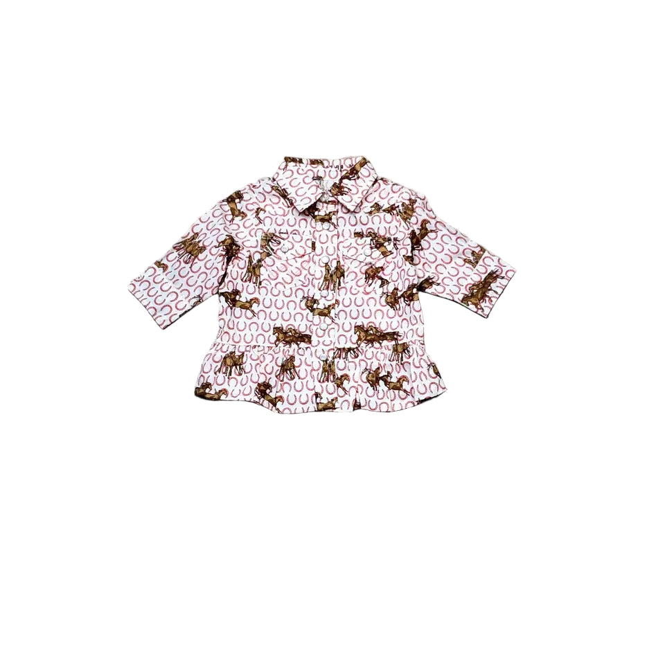 Wrangler Baby Girl's Western Horse Long Sleeve Snap Shirt - White