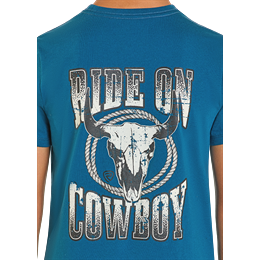 Rock & Roll Boy's Longhorn Skull Graphic Short Sleeve Tee - Teal