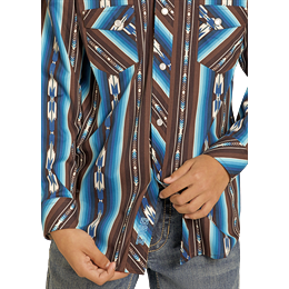 Rock & Roll Boy's Stripe Printed Long Sleeve Snap Shirt - Teal