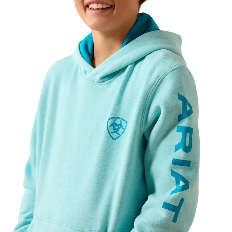 Ariat Boy's Logo Long Sleeve Hoodie - Aqua Heather - Irvine Tack & Western Wear