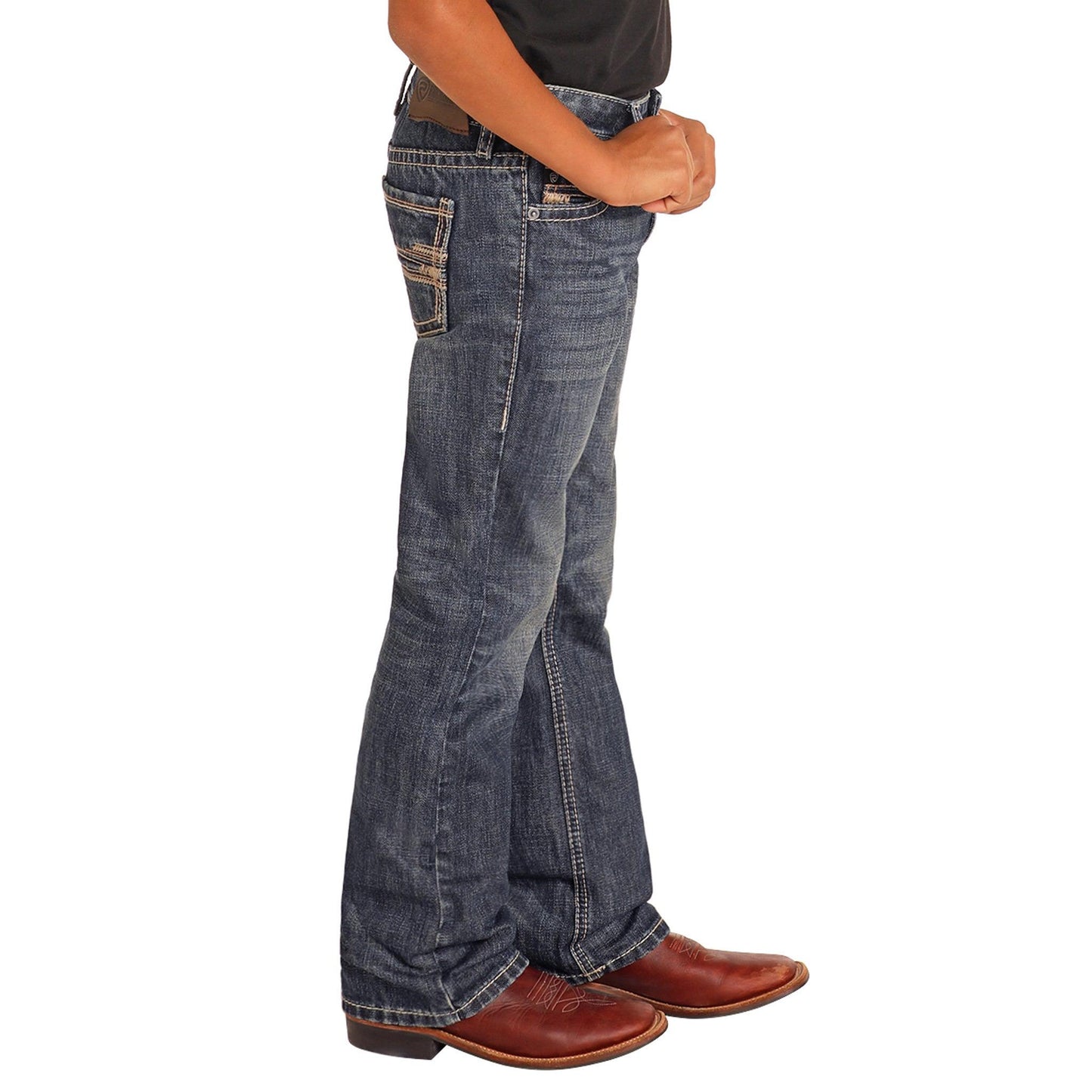 Rock & Roll Boy's BB Raised Emblem Bootcut Jeans - Dark Vintage