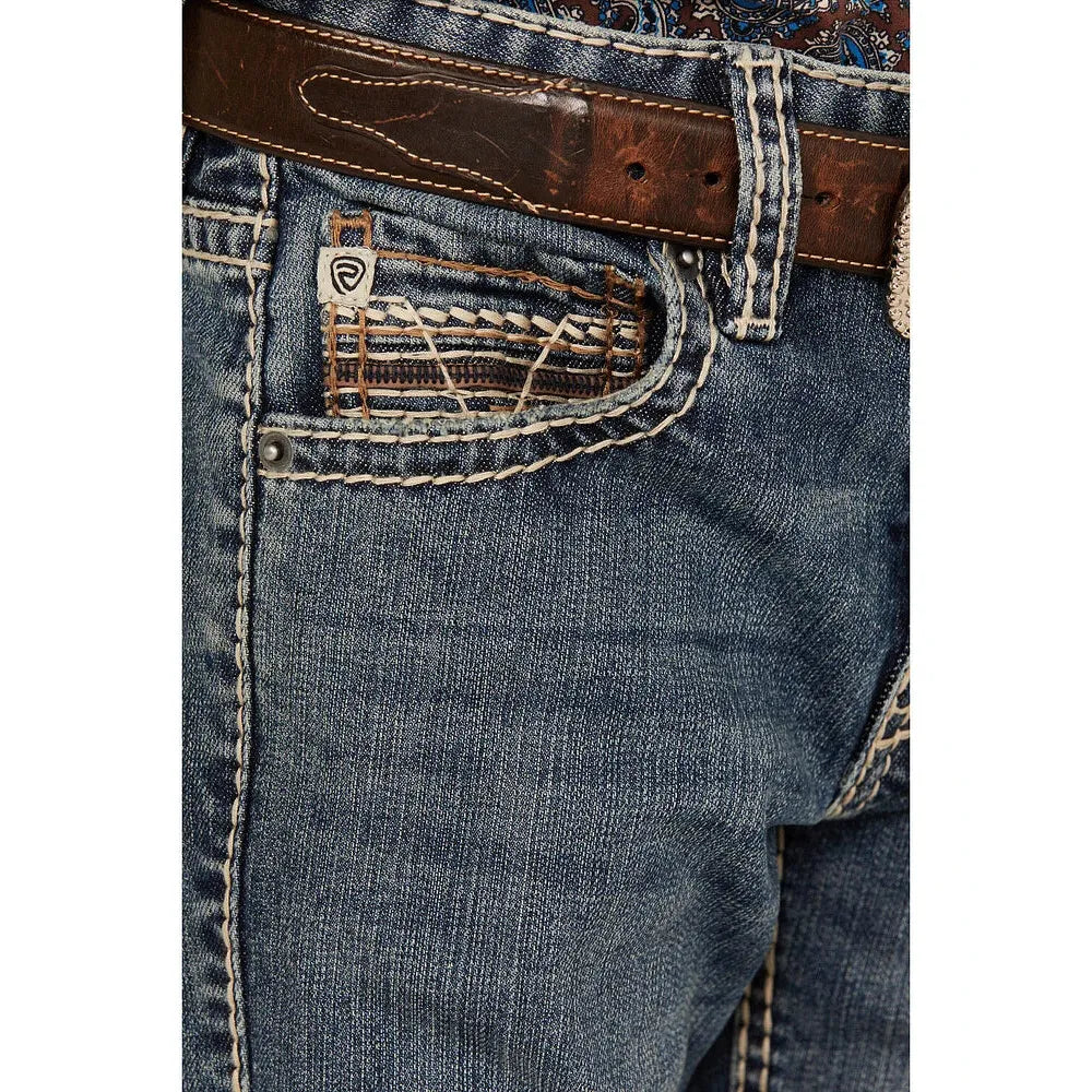 Rock & Roll Boy's Leather Emblem Bootcut Jeans - Medium Vintage