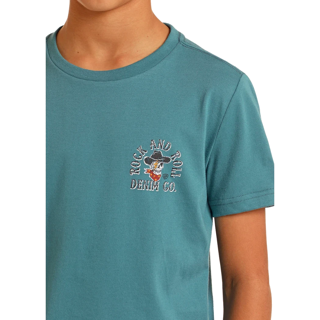 Rock & Roll Boy's Graphic Skull T-Shirt - Desert Skull - Teal