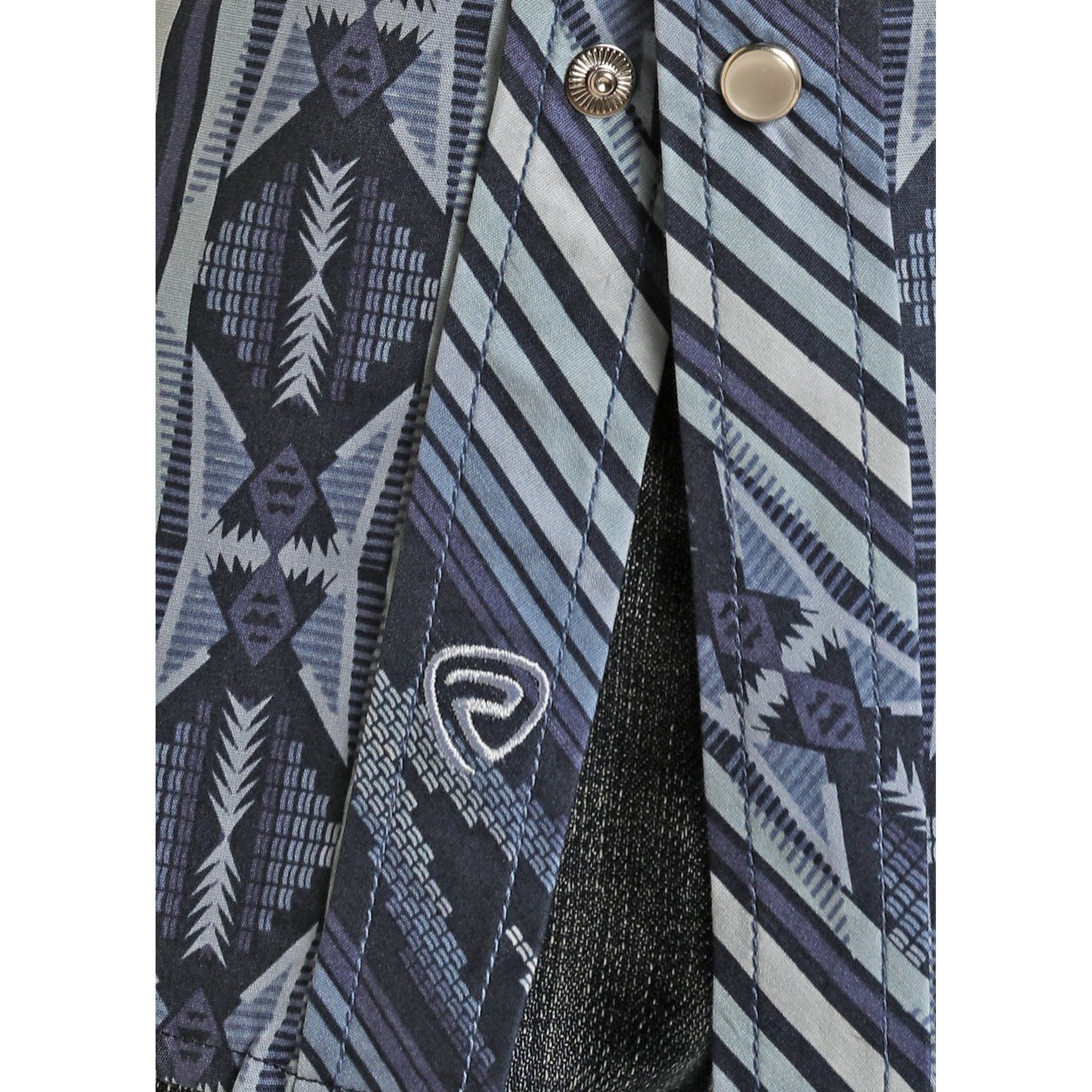 Rock & Roll Boy's LS 2 Pocket Aztec Stripe Snap Shirt - Blue