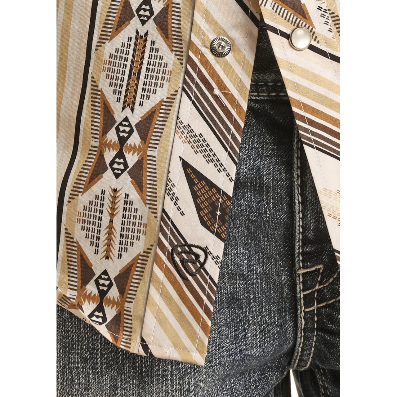 Rock & Roll Boy's  LS 2 Pocket Aztec Stripe Snap Shirt - Tan