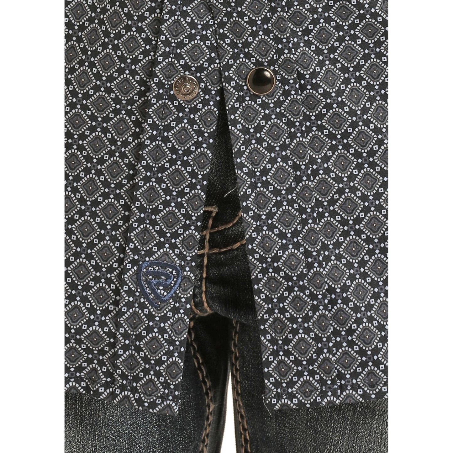 Rock & Roll Boy's Long Sleeve 2 Pocket Geometric Snap Shirt - Blue