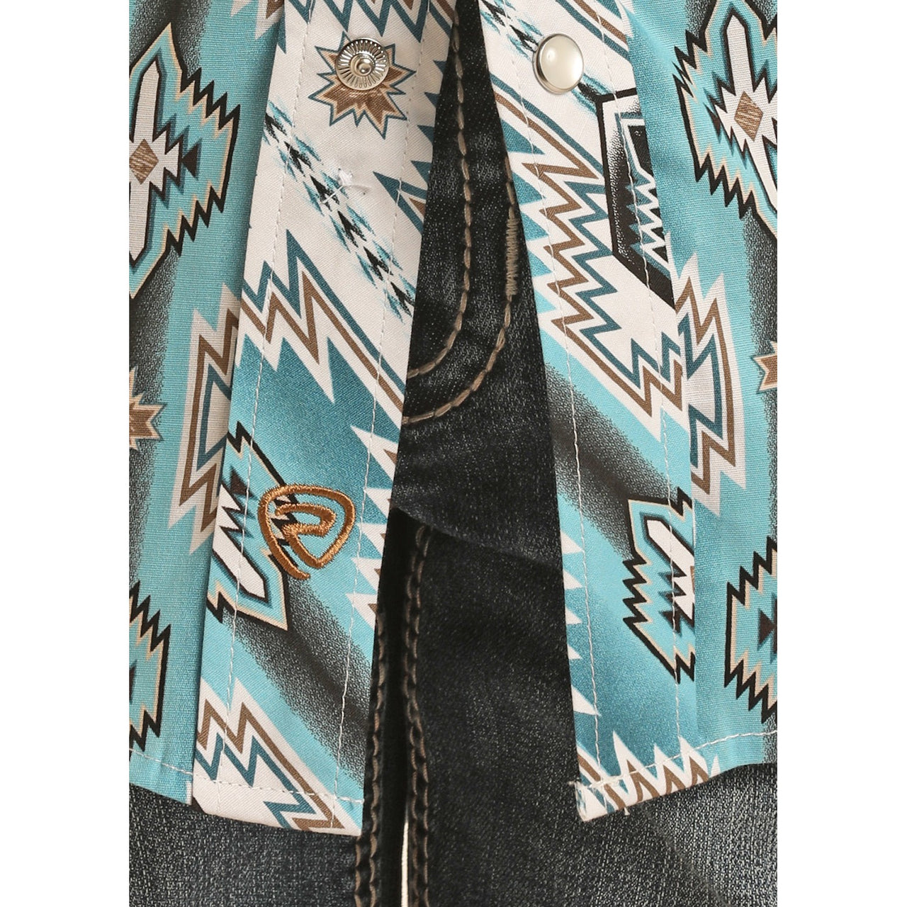 Rock & Roll Boy's Long Sleeve 2 Pocket Aztec Snap Shirt - Turquoise